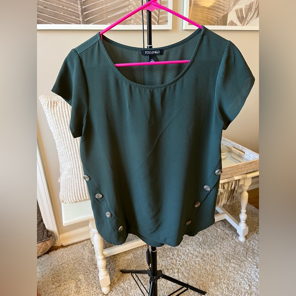 Women’s Green Dress Shirt with Side Buttons